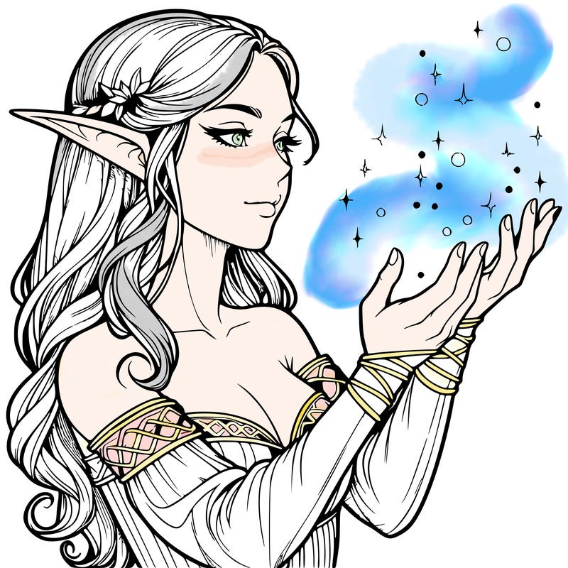 realistic elf girl doing magic
