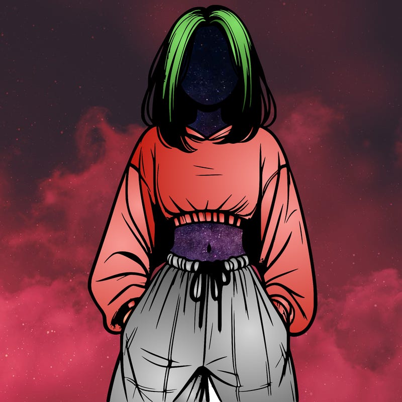 realistic girl faceless with baggy pants and a crop top
