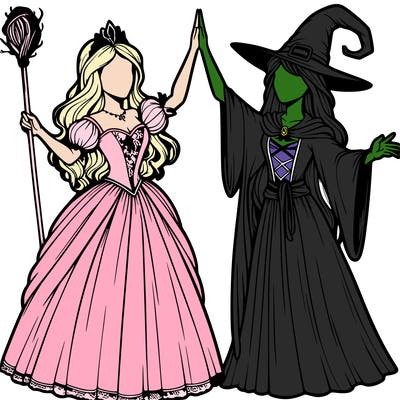 detailed realistic split of a princess and a witch
