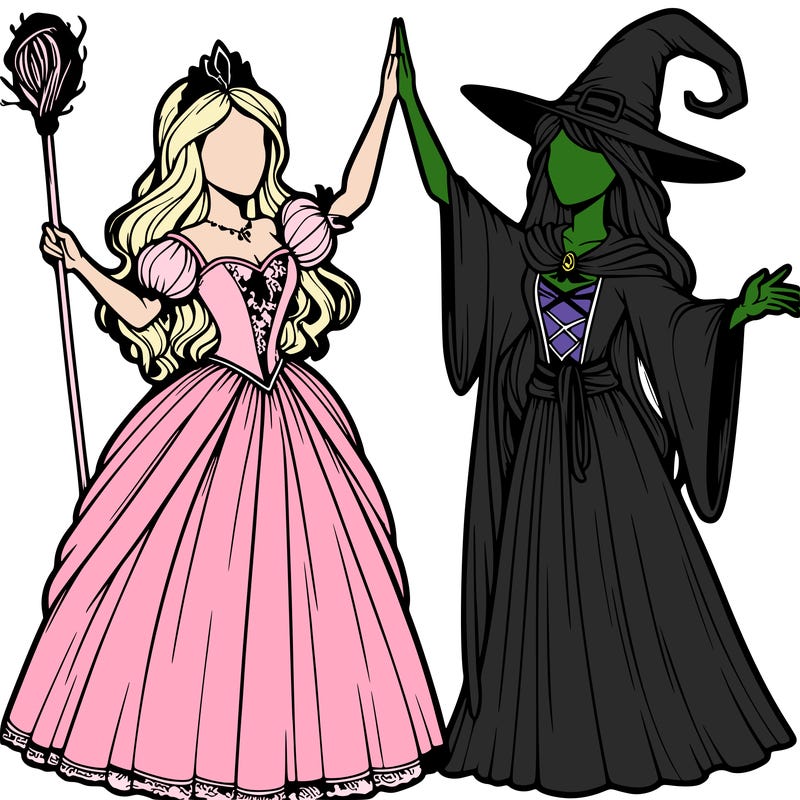 detailed realistic split of a princess and a witch