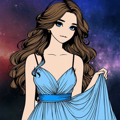 realistic girl in flowy silky prom dress