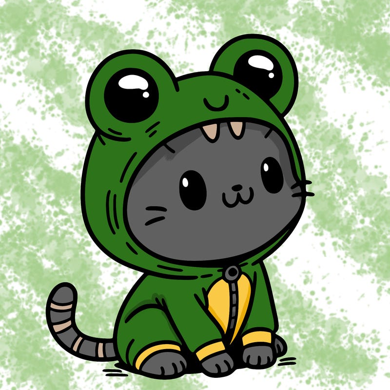 cat with a frog suit