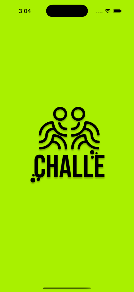 Challe Activity - The splash screen of the Challe Activity app featuring a black logo with two stylized figures on a vibrant neon green background.