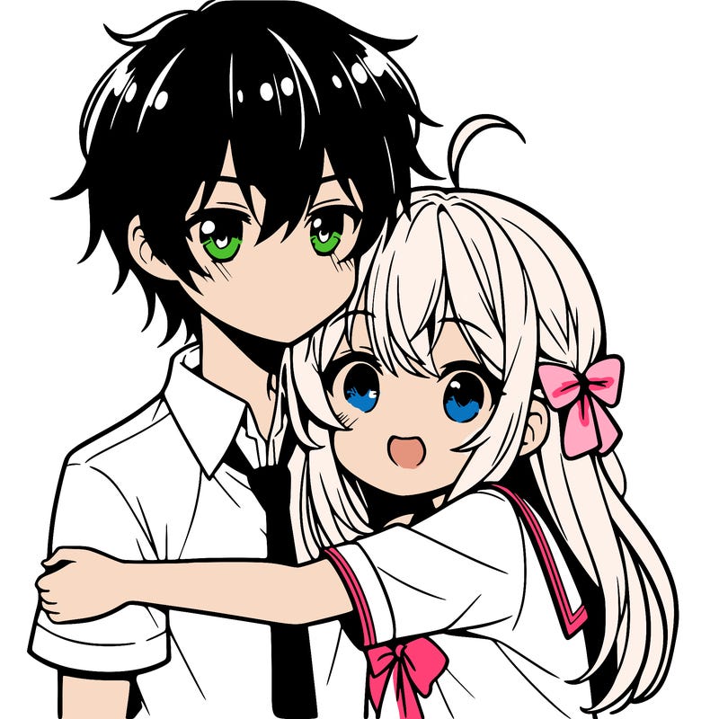 anime boy hug girl