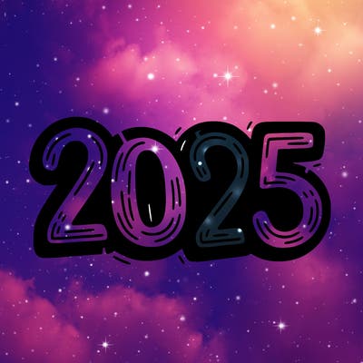 one line scrawled numbers sketch design “2025”