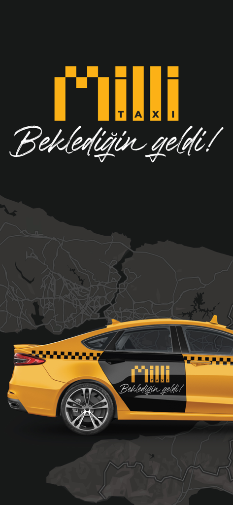 Milli TAXI - Milli TAXIの黄色い高級車両とロゴ、イスタンブール地図