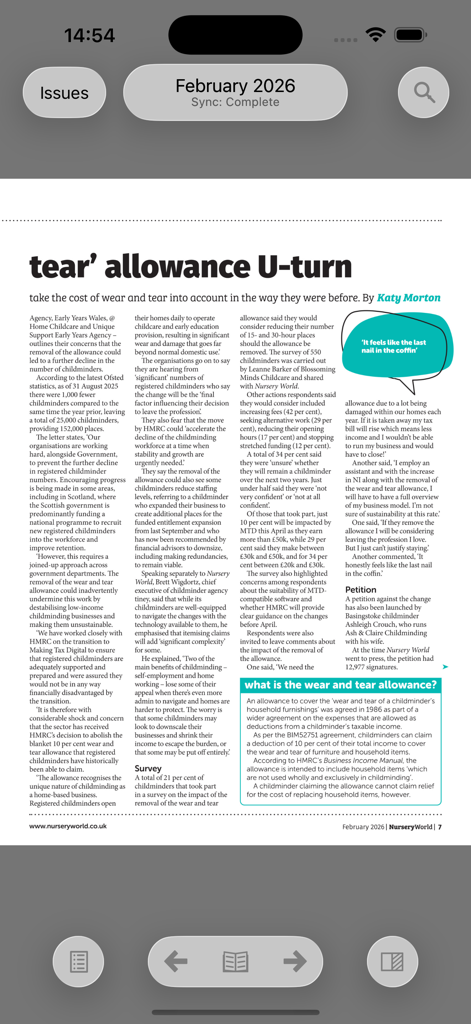 Nursery World - Nursery World 디지털 잡지 앱의 정책 변경에 관한 전문 기사 스크린샷