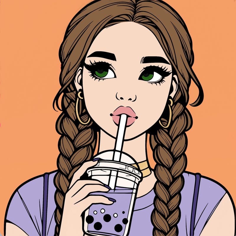 realistic girl with braided hair drinking boba