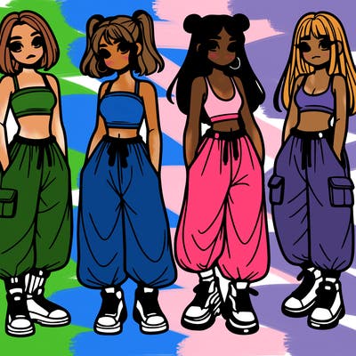 girls with crop top with baggy pants