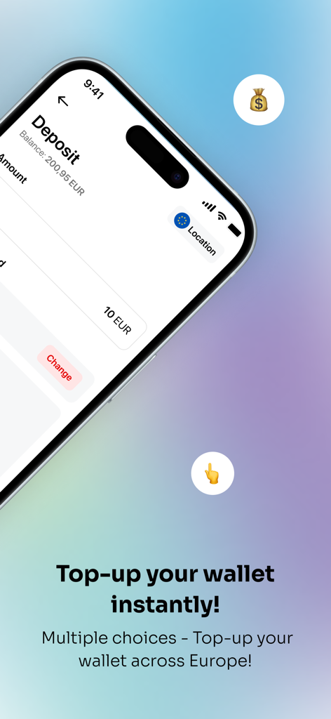 Aircash mobile app screen showing instant wallet top up feature and deposit options across Europe