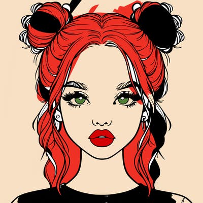 realistic girl with two buns in hair and lips