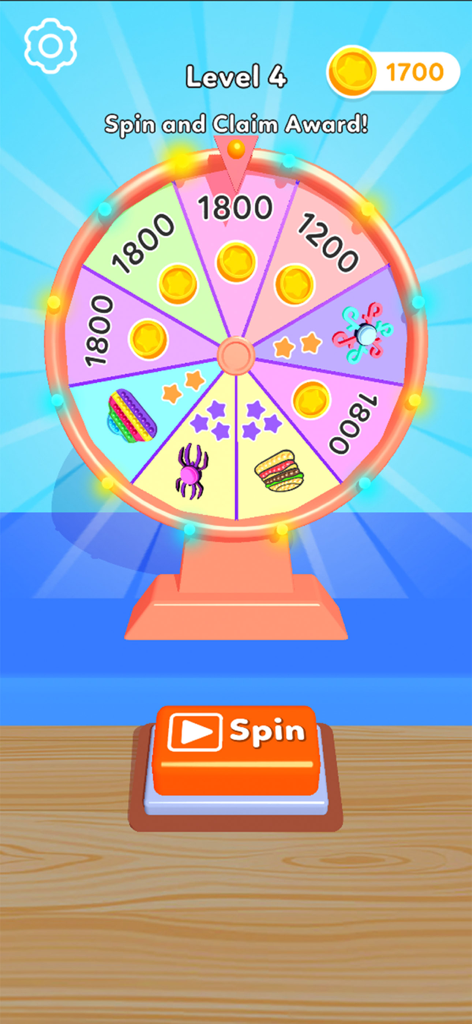 A colorful spin wheel for winning coins and toys in Fidget Trading 3D