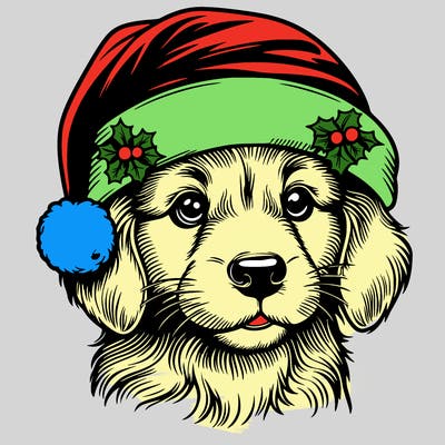 realistic dog wearing a santa hat