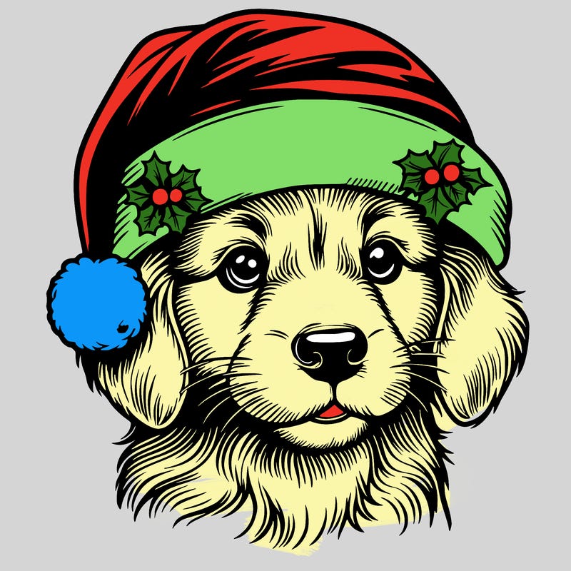 realistic dog wearing a santa hat