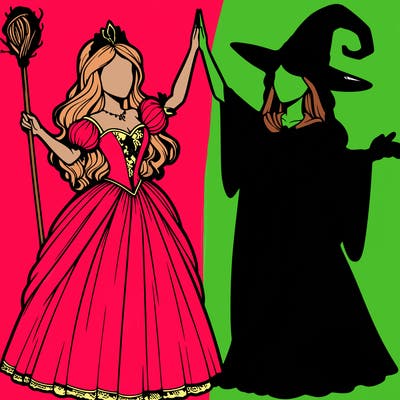 detailed realistic split of a princess and a witch