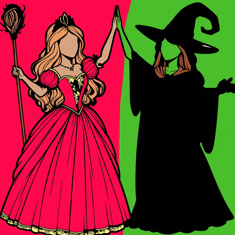 detailed realistic split of a princess and a witch