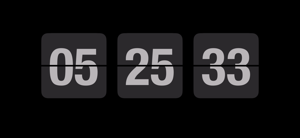 Fullscreen Clock: Flip & Focus - A minimalist digital flip clock showing hours minutes and seconds on a dark background