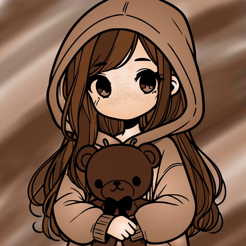 girl with big hoodie and long hair holding teddy bear