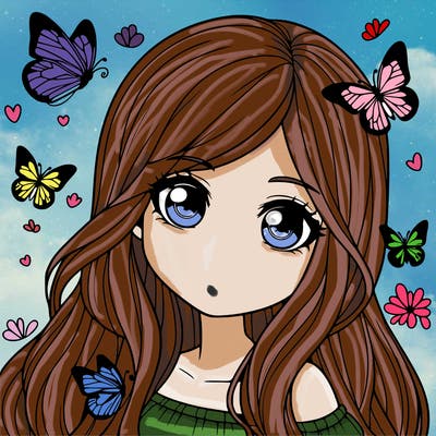 realistic girl with butterflies around her