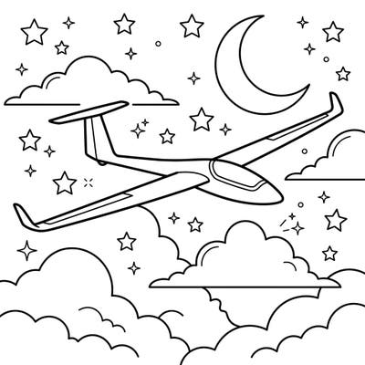 Let your child's imagination take flight with this enchanting coloring page, showcasing a graceful glider amidst a starry night sky. It's perfectly designed for young artists to enjoy creative and serene coloring fun.