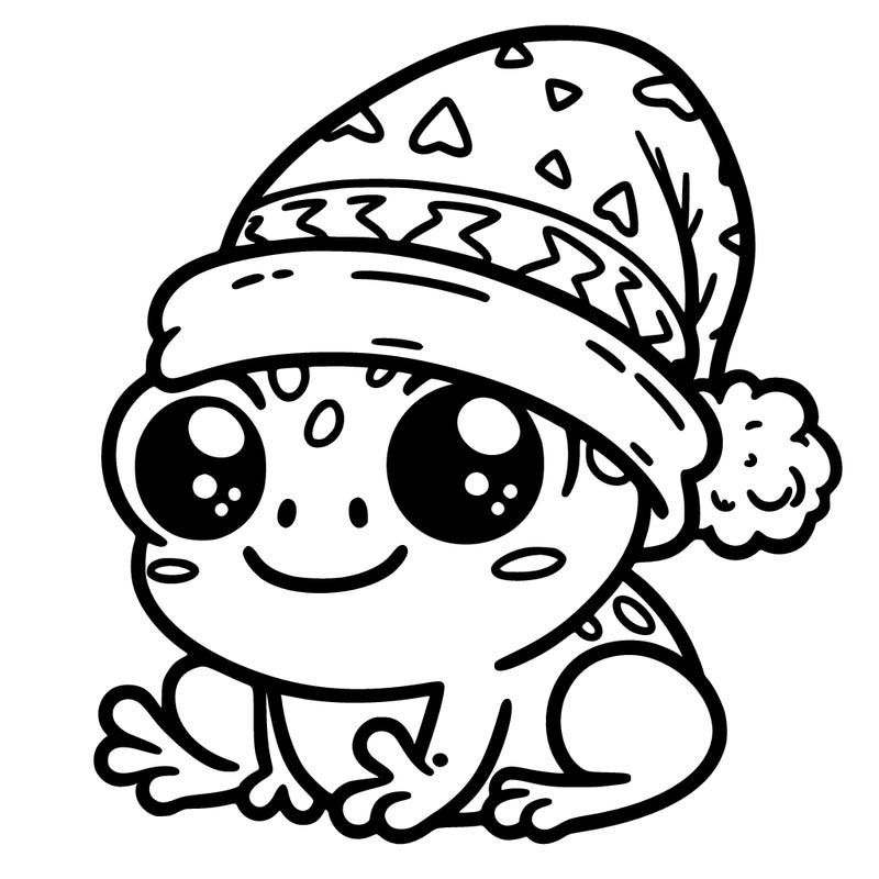 cute frog with cute eyes and wearing a cute santa hat