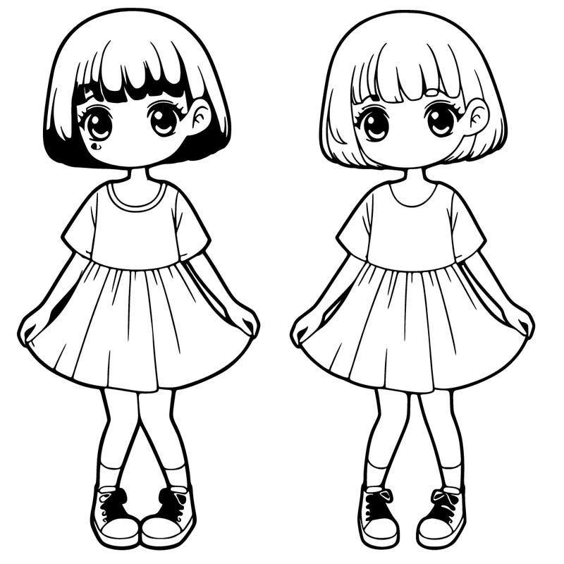 girl wearing short sleeved plain dress with really short hair