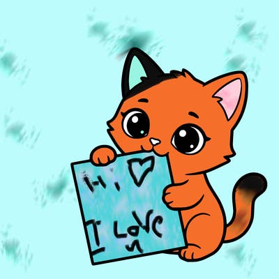 a small cat with a blank sheet of paper in its hand. the cat is sooooooo cute!