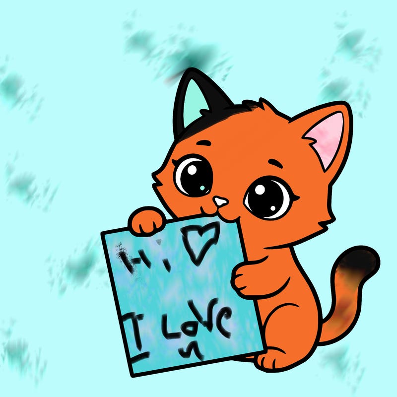 a small cat with a blank sheet of paper in its hand. the cat is sooooooo cute!