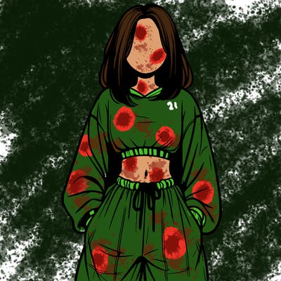 realistic girl faceless with baggy pants and a crop top