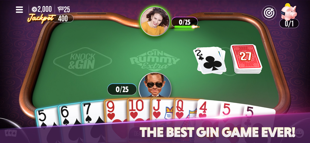 Gin Rummy Extra - Card Game - Multiplayer Gin Rummy Extra game interface showing cards and player avatars