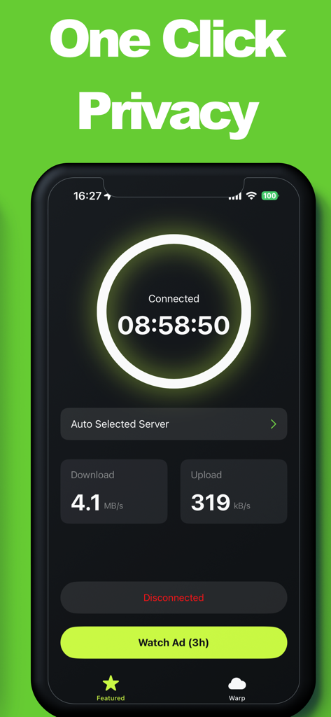VPN - Free Super Fast ZenVPN - ZenVPN mobile app interface showing a connected status and one tap privacy feature