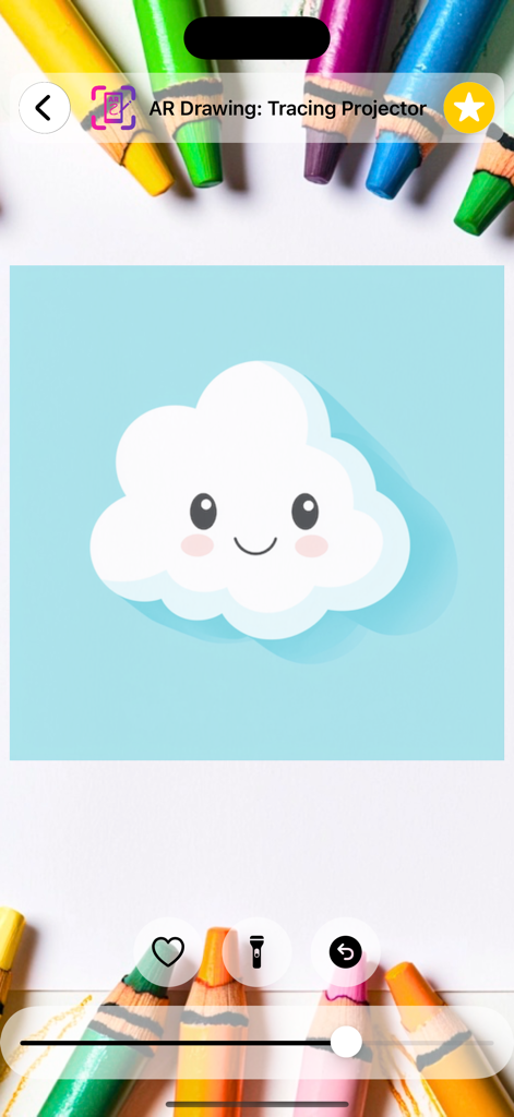 Cute cloud drawing template inside the AR Drawing app interface.