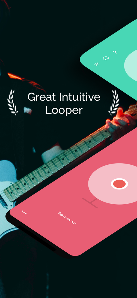 Screenshot of Jam Looper app featuring a record button with a guitarist in the background