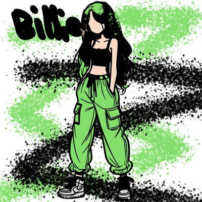 girl in baggy pants crop top and long hair