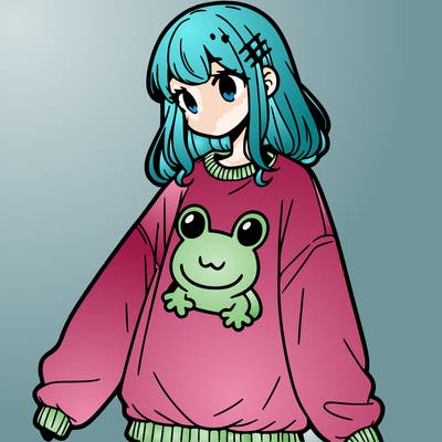 girl wearing frogging sweatshirt