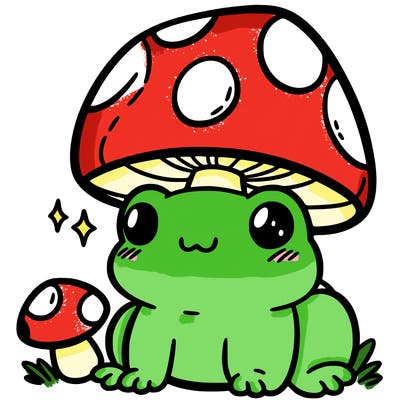 a cute frog with a mushroom hat