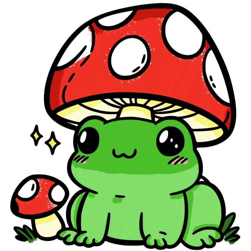 a cute frog with a mushroom hat