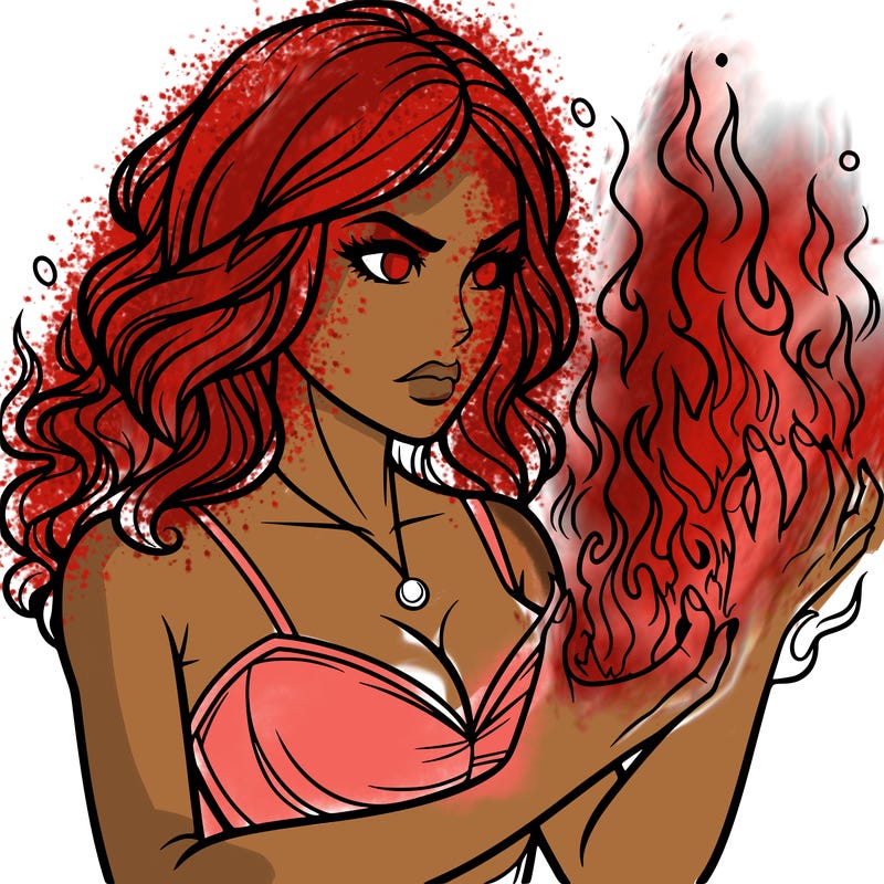 a realistic woman having the power of fire