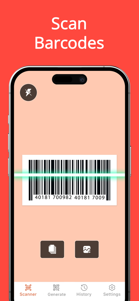 Interface do aplicativo Leitor de Código QR mostrando um código de barras sendo digitalizado em um iPhone