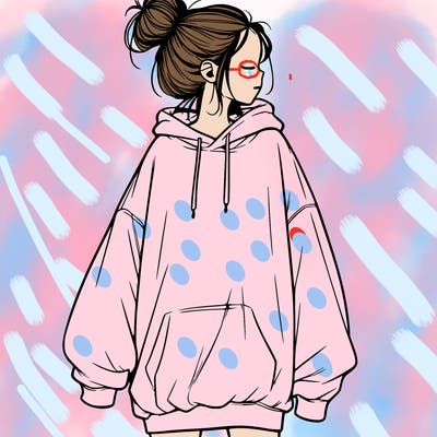 realistic girl with a oversized sweatshirt on and a bun
