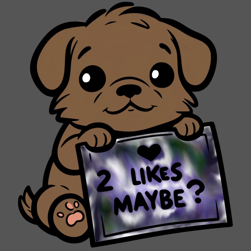 a puppy holding a sign that says 2 likes maybe?