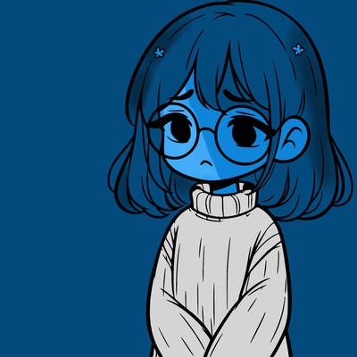 sad girl with glasses in a sweater