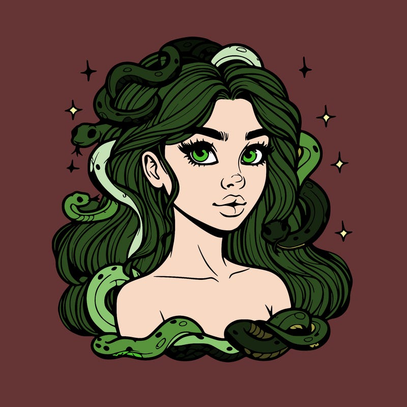 realistic girl with snakes as hair