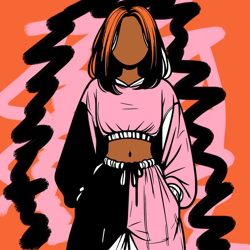 realistic girl faceless with baggy pants and a crop top