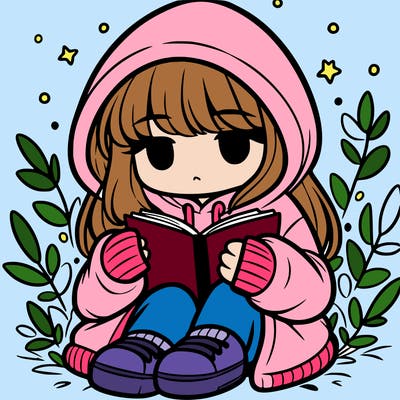 girl in oversized hoodie reading a book