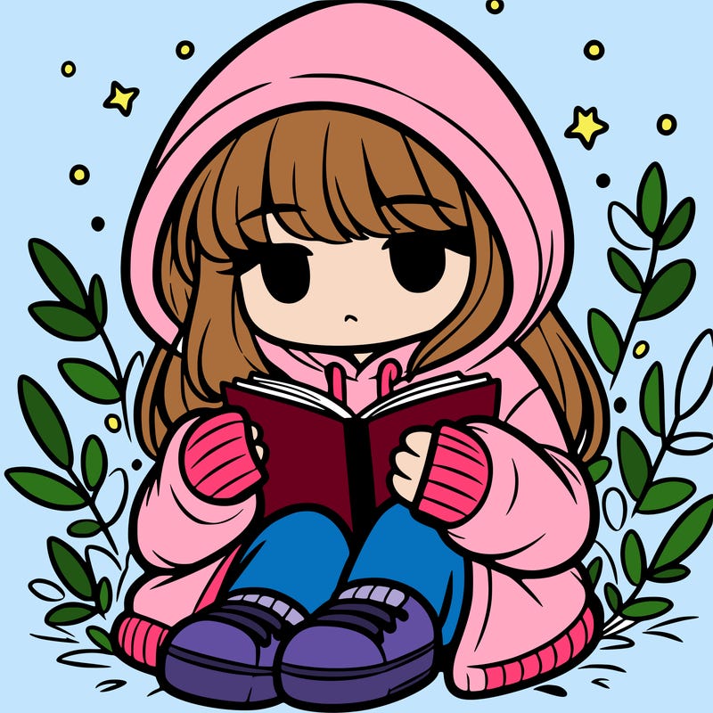 girl in oversized hoodie reading a book