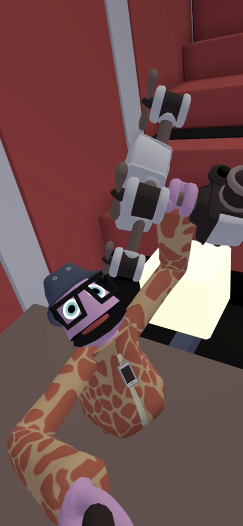 Yeeps Companion - A Yeep character wearing a giraffe-print suit and beanie holding a camera drone gadget for content recording