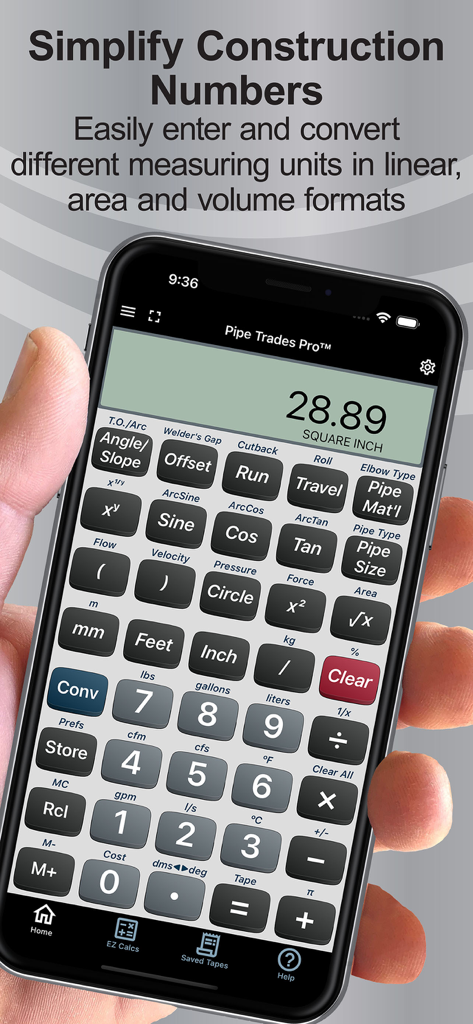 Pipe Trades Pro Calc - Pipe Trades Pro calculator app interface for specialized construction units and professional trade measurements
