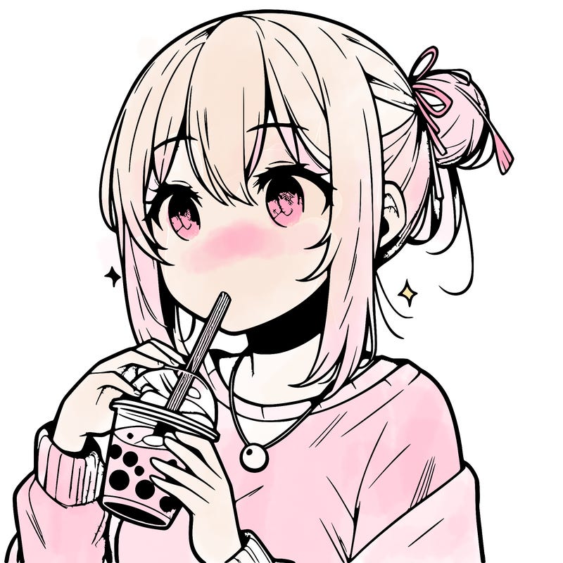 manga character drinking boba