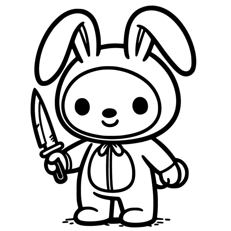 bunny suit holding knife